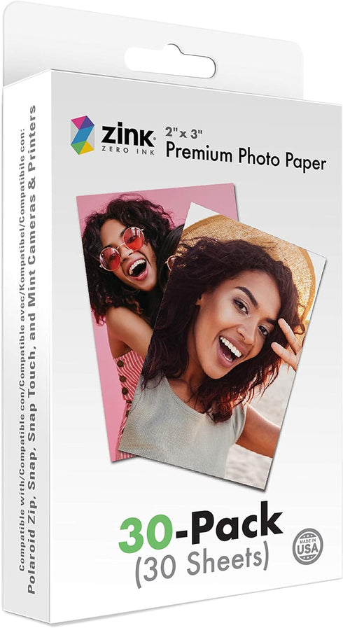 Zink 2"x3" Premium Instant Photo Paper (30 Pack) Compatible with Polaroid Snap, Snap Touch, Zip and Mint Cameras and Printers...